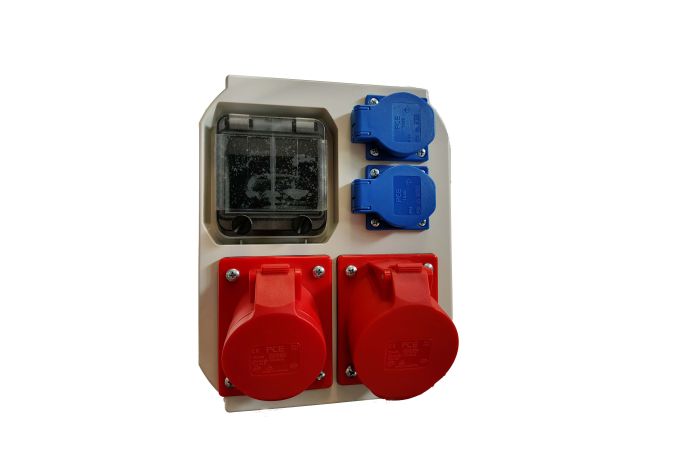 Skydelis v/t 4 modulių su lizdais SCHUKO 2x16A, CEE 5P 16A, 5P 32A, 2xM20 IP44/54 [255x204x114] MURAU - PCE