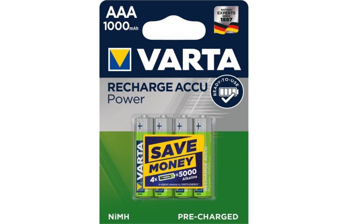 Elementas pakraunamas HR03 NiMh AAA 1.2V 1000 mAh R2U [pak. po 4 vnt.] - VARTA