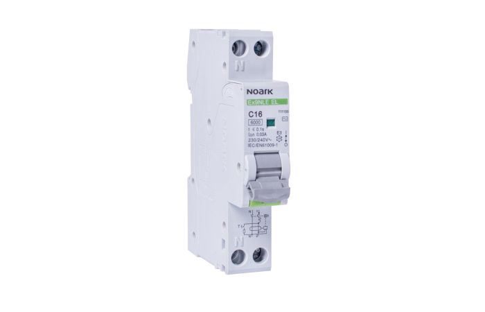 Relė srovės nuotėkio RCBO 2P 16A C 30mA su automatu A-tipas 1PLE Ex9NLE EL 1PN C16 30mA A - NOARK
