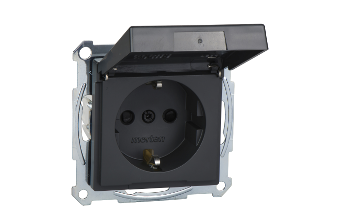 Lizdas p/t SCHUKO su dangteliu IP44 be rėmelio su apsauga nuo vaikų užspaudžiami kontaktai antracito matinės spalvos 16A 250V System M Merten - SCHNEIDER ELECTRIC