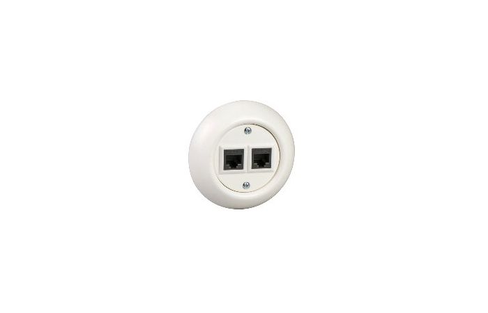 Lizdas kompiuterinis p/t dvigubas RJ45 Kat.6 UTP baltos spalvos LexCom Renova - SCHNEIDER ELECTRIC