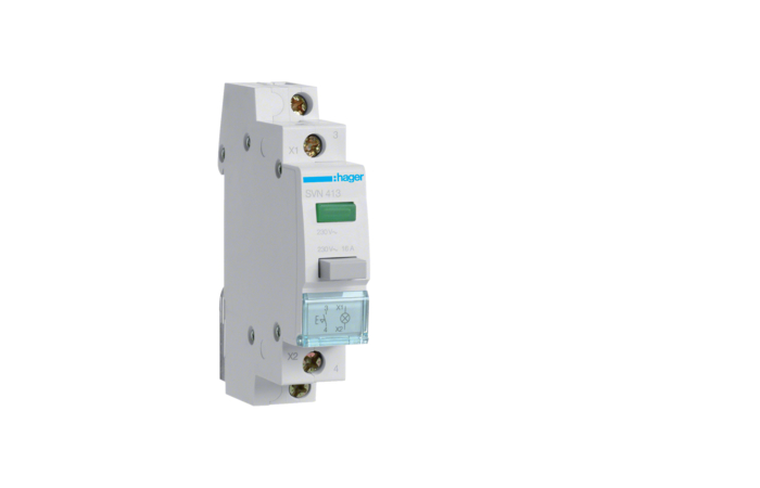Jungiklis modulinis mygtukinis 1P 16A 1no 250V su lempa žalia - HAGER