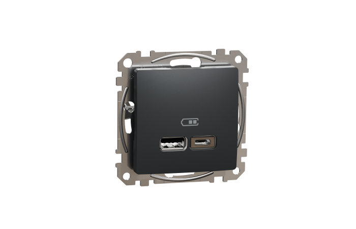 Lizdas p/t USB A 2.1A + USB C 2.4A IP20 be rėmelio antracito spalvos SEDNA DESIGN - SCHNEIDER ELECTRIC