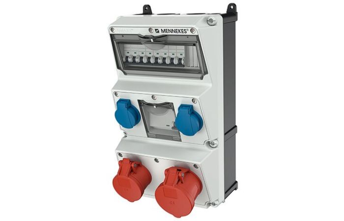 Skydelis su lizdais SCHUKO 2x16A 230V + CEE 5P 32A 400V, CEE 5P 16A 400V, MCB 2x1P C16, 3P C32, 3P C16, FI 4P 40A 30mA IP44 AMAXX - MENNEKES