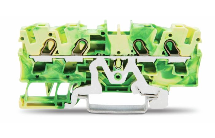 Gnybtas 4mm2 6.2mm 4 laidams geltonai žalias ant DIN bėgelio Push-in CAGE CLAMP kontaktai - WAGO