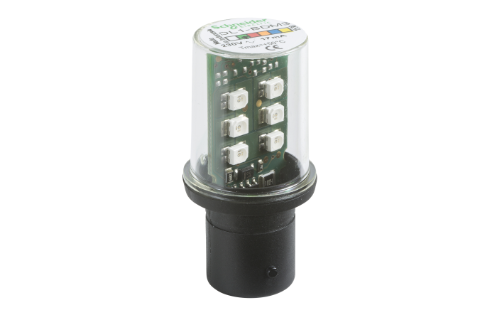 LED lempute švytureliams,indikatoriams.Baze:BA15d.V, DL1BDM3, CONTROL & SIGNALLING, MACHINE SIGNALLING, INDICATING TOWER XVB/XVE/XVD - SCHNEIDER ELECTRIC (pavadinimas tikslinamas)