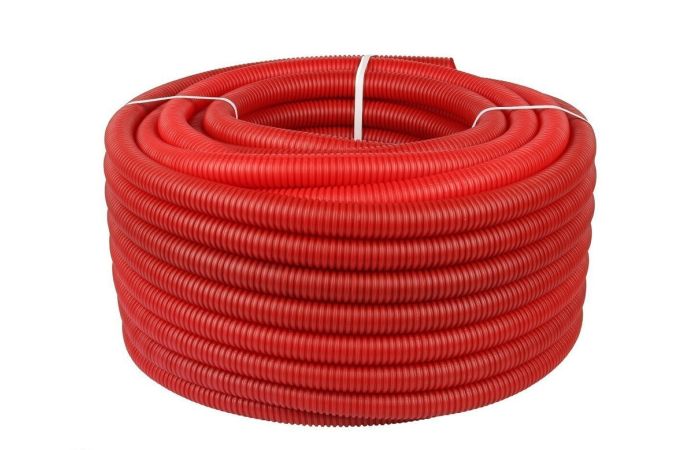 Vamzdis gofruotas D75 450N raudonas su viela ECOPIPE FLEX [50m] - ECOPIPES