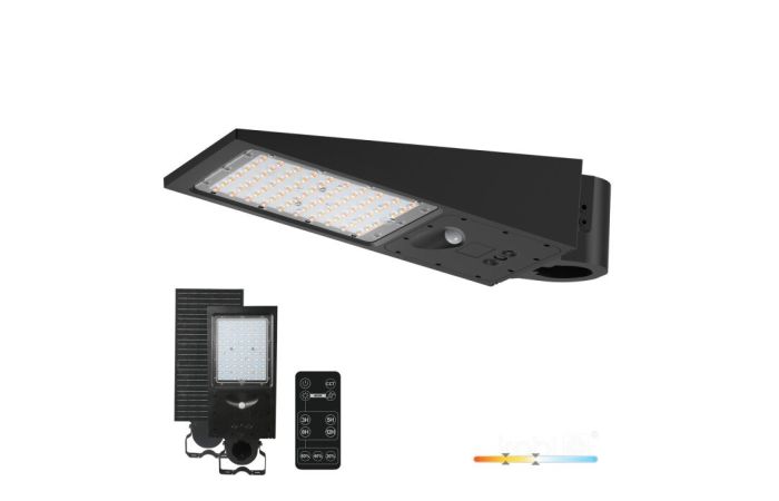 Šviestuvas gatvių LED 30W IP65 3000/4000K 4800lm su saulės panele, judesio jutikliu, valdymo pulteliu LED STREET 30W 2CCT IP65 Kobi Premium - KOBI