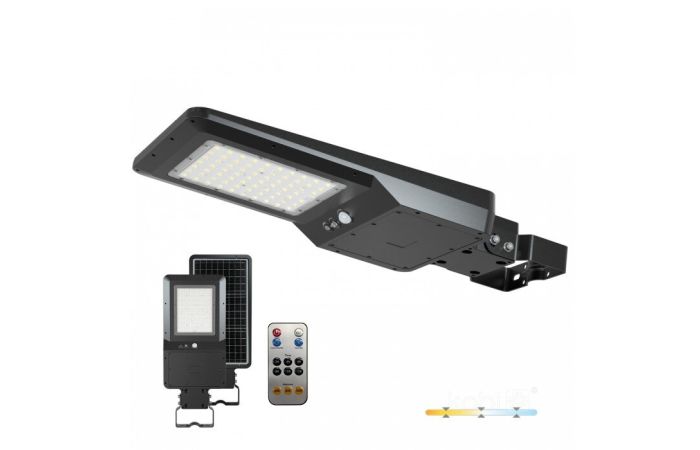 Šviestuvas gatvių LED 40W IP65 3000/4000/6000K 6000lm su saulės panele, judesio jutikliu, valdymo pulteliu SOLAR LED STREET 40W 3CCT - KOBI