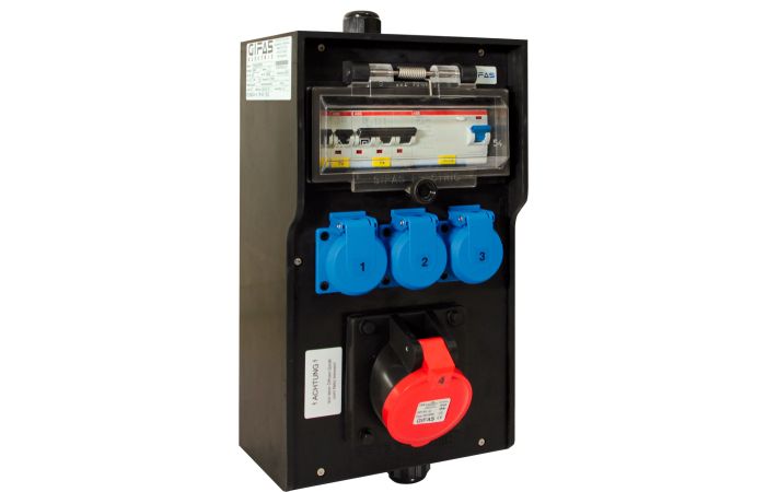 Skydelis v/t 9 modulių su lizdais SCHUKO 3x16A, CEE 5P 16A su automatika IP54 juodas 7300 - GIFAS