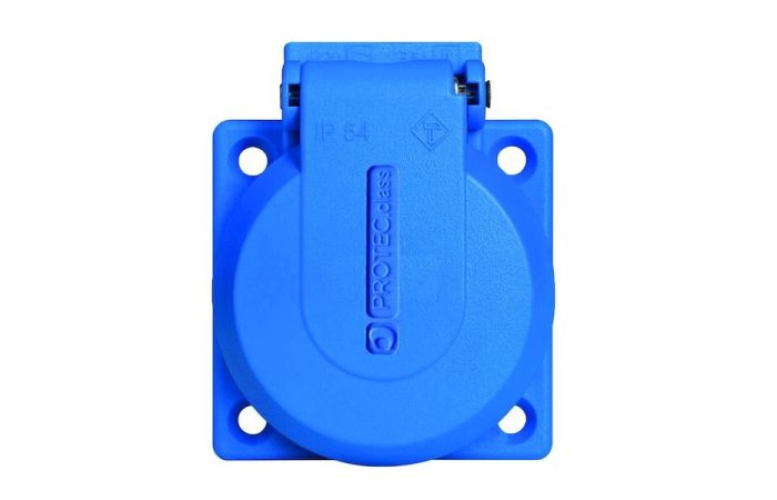 Lizdas SCHUKO į/l IP54 [50x50] mėlynas 16A 250V PSES54 - PROTEC