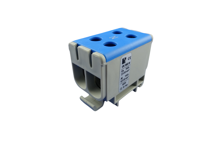 Gnybtas 50mm2 Cu/Al mėlynas 4 prijungimai UK 50/2 N - POLLMANN