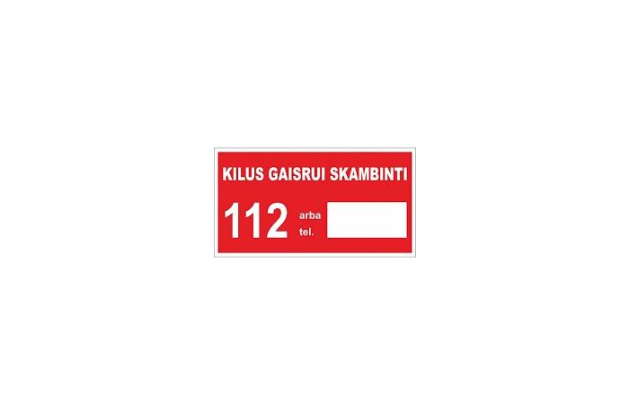 Ženklas užrašas KILUS GAISRUI SKAMBINTI 100x180mm lipdukas GS/08 - SAUGOS ŽENKLAI