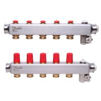 Kolektorius grindų šildymui nerūdijančio plieno su rankiniu nuorinimu 1'' 5+5 SSM-5 [pak. po 2 vnt.] - DANFOSS