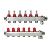Kolektorius grindų šildymui nerūdijančio plieno su srauto matuokliu ir rankiniu nuorinimu 1'' 6+6 SSM-6 [pak. po 2 vnt.] - DANFOSS