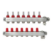 Kolektorius grindų šildymui nerūdijančio plieno su srauto matuokliu ir rankiniu nuorinimu 1'' 7+7 SSM-7 [pak. po 2 vnt.] - DANFOSS