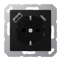 Lizdas p/t SCHUKO su USB A ir USB C 3A juodos matinės spalvos A - JUNG