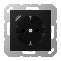 Lizdas p/t SCHUKO su USB C 2A/3A juodos matinės spalvos A - JUNG