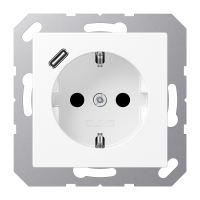 Lizdas p/t SCHUKO su USB C 2A/3A baltos matinės spalvos A - JUNG