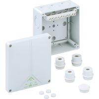 Dėžutė v/t [140x140x79] IP65/IP54 su gnybtais 5x10mm2 pilka be halogenų Abox 100-10 - SPELSBERG