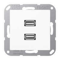 Lizdas p/t dvigubas USB 2.0 baltos spalvos A - JUNG
