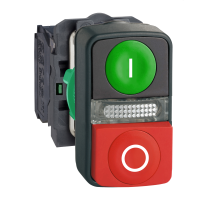 Mygtukas dvigubas 1no+1nc be fiksacijos 22mm žalias/raudonas "I-O" su pašvietimu LED 24V AC/DC IP67 XB5 Harmony - SCHNEIDER ELECTRIC