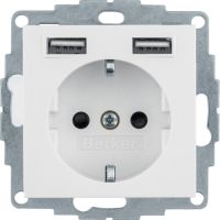 Lizdas p/t SCHUKO + USB baltas blizgus S.1/B.3/B.7 - BERKER