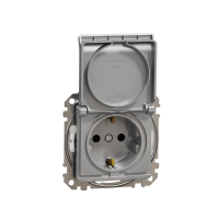 Lizdas p/t SCHUKO su dangteliu IP44 be rėmelio su apsauga nuo vaikų užspaudžiami kontaktai aliuminio spalvos 16A 250V SEDNA DESIGN - SCHNEIDER ELECTRIC