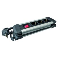 Ilgiklis 2m 3 lizdų H05VV-F 3x1.5mm2 su jungikliu IP20 aliumininis juodas PDSLAS 3a/s - PROTEC