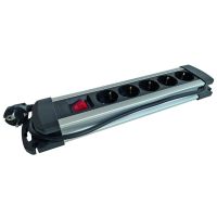 Ilgiklis 2m 5 lizdų H05VV-F 3x1.5mm2 su jungikliu IP20 aliumininis juodas PDSLAS 5a/s - PROTEC