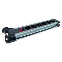 Ilgiklis 2m 6 lizdų H05VV-F 3x1.5mm2 su jungikliu IP20 aliumininis juodas PDSLAS 6a/s - PROTEC