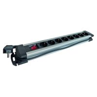 Ilgiklis 2m 8 lizdų H05VV-F 3x1.5mm2 su jungikliu IP20 aliumininis juodas PDSLAS 8a/s - PROTEC