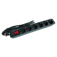 Ilgiklis 1.4m 6 lizdų H05VV-F 3x1.5mm2 su jungikliu IP20 juodas PTSDS 6s - PROTEC