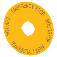 Lentelė su užrašu D-90mm 4 kalbų geltona "Emergency Stop" IP66 M22-XAK3 - EATON