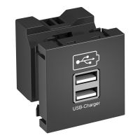 Lizdas p/t dvigubas USB A 2.1/1.05mA Rapid 45/80 be halogenų pilkas RAL7021 MTG-2UC2.1 SWGR1 - OBO BETTERMANN