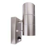 Šviestuvas v/t 2x35W GU10 IP44 D-60mm H-215mm su judesio jutikliu ir šviesos davikliu sidabrinės spalvos šviečia aukštyn/žemyn BRA ZILLY UP AND DOWN MOTION - DEKO LIGHT