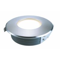 Šviestuvas į/ž LED 0.72W IP67 3000K 25lm D-116mm H-42mm nerūdijančio plieno sidabrinės spalvos su laidu 0.5m FLAT III WW - DEKO LIGHT