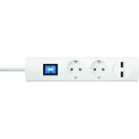 Ilgiklis 1.4m 2 lizdų SCHUKO su 2xUSB 2.1A baltas H05VV-F 3x1.5 PTSD90 2SUw1 - PROTEC