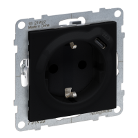 Lizdas p/t SCHUKO su USB C 1.5A/7.5W be rėmelio su apsauga nuo vaikų užspaudžiami kontaktai juodos spalvos 16A 250V Suno - LEGRAND