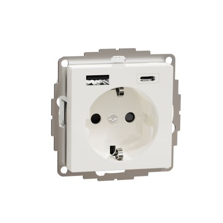 Lizdas p/t SCHUKO su USB A ir USB C 2.4A/3A be rėmelio užspaudžiami kontaktai baltos spalvos System M - SCHNEIDER ELECTRIC