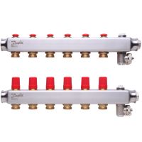 Kolektorius grindų šildymui nerūdijančio plieno su rankiniu nuorinimu 1'' 6+6 SSM-6 [pak. po 2 vnt.] - DANFOSS