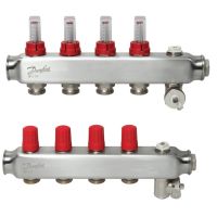 Kolektorius grindų šildymui nerūdijančio plieno su srauto matuokliu ir rankiniu nuorinimu 1'' 4+4 SSM-4 [pak. po 2 vnt.] - DANFOSS