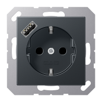 Lizdas p/t SCHUKO su USB A 2A/3A antracito matinės spalvos A - JUNG