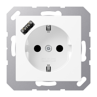 Lizdas p/t SCHUKO su USB A 2A/3A baltos matinės spalvos A - JUNG