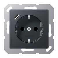 Lizdas p/t SCHUKO su USB C 2A/3A antracito matinės spalvos A - JUNG