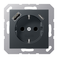Lizdas p/t SCHUKO su USB A ir USB C 3A antracito matinės spalvos 16A 250V A - JUNG