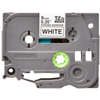 Juostelė spausdintuvui 9mm juoda ant balto itin stiprūs klijai, laminuota [8m] - BROTHER