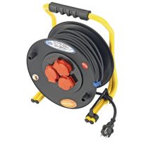 Ilgiklis-ritė 40m 3 lizdų H07RN-F 3x1.5 guminis juodas IP44 su termine apsauga, sustiprintas plastikinis būgnas - CIMCO