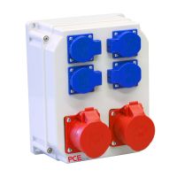 Dėžutė v/t su lizdais SCHUKO 4x16A, CEE 2x5P 16A, M25 IP44/54 [255x204x114] SCHWAZ ECOline - PCE