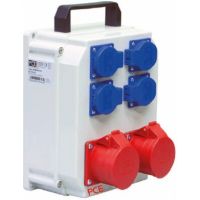 Dėžutė v/t su lizdais SCHUKO 4x16A, CEE 2x5P 16A, M25 IP44/54 [255x204x114] SCHWAZ ECOline - PCE